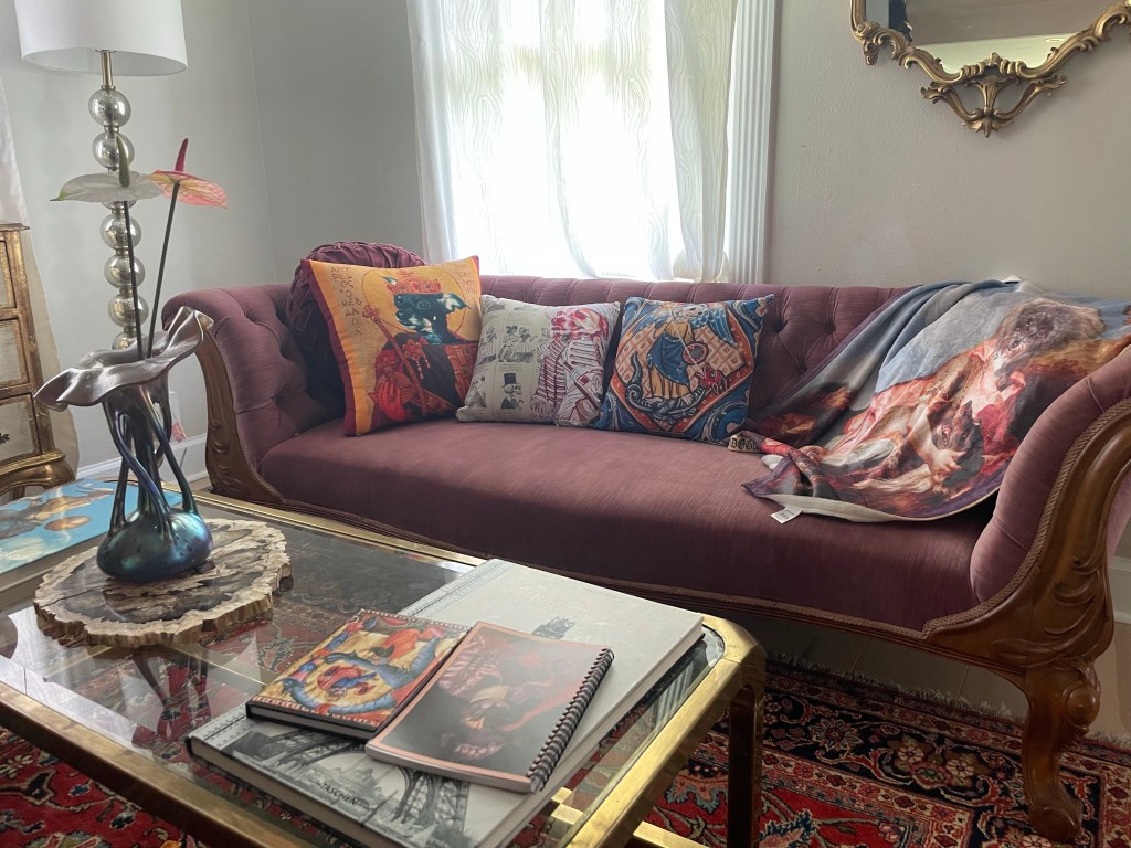 historidography home decor with dog throw pillows, poodle blanket, hamster notebook, and cat notebook from https://historidography.threadless.com